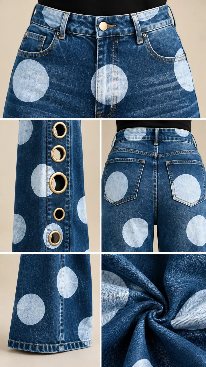 Alia - Premium Wide-Leg-Jeans mit Polka-Dots