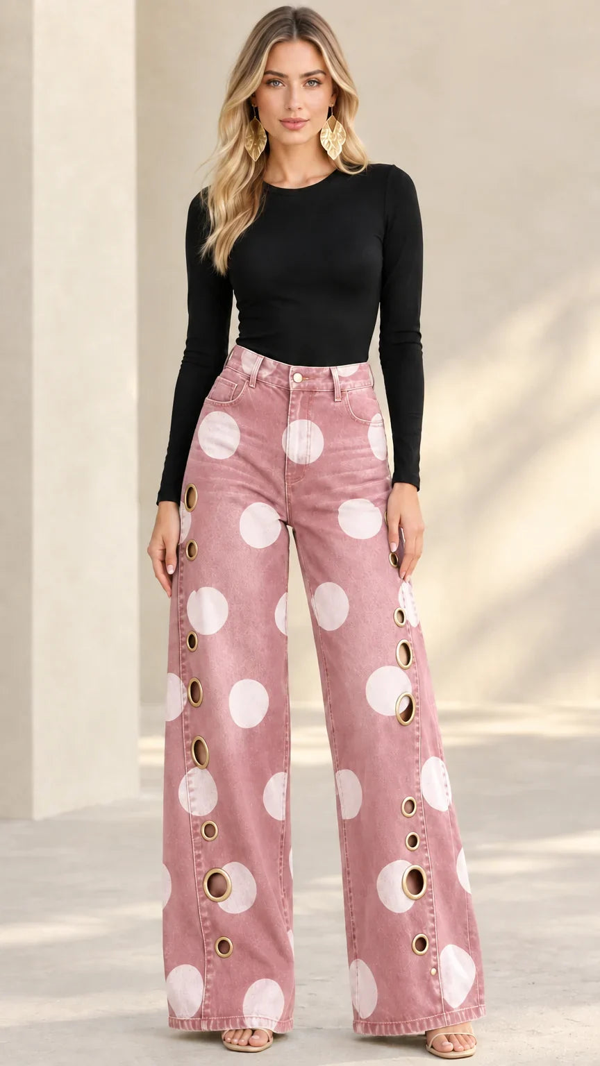 Alia - Premium Wide-Leg-Jeans mit Polka-Dots