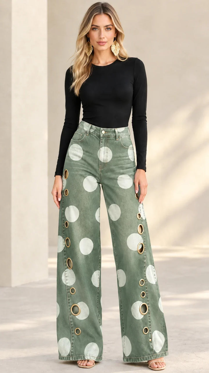 Alia - Premium Wide-Leg-Jeans mit Polka-Dots