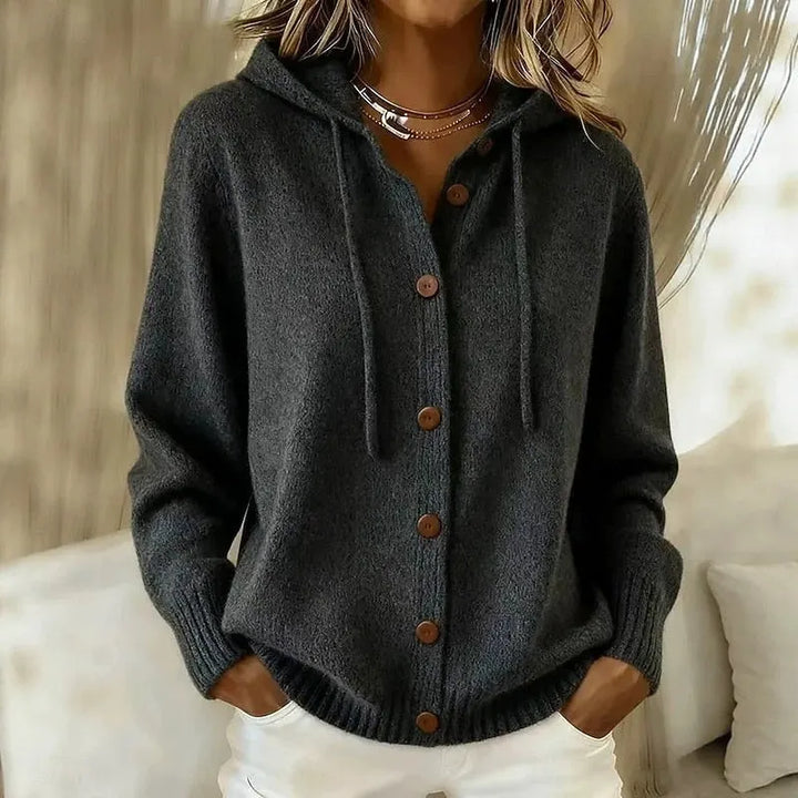Emanora - Gemütlicher Kapuzen-Cardigan mit Knopfleiste