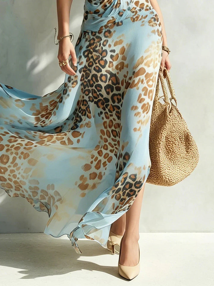 Eloria - Transparentes Neckholder-Maxikleid mit Leopardprint