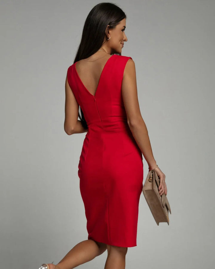 Arielle - Figurbetontes V-Ausschnitt-Kleid mit Schlitz
