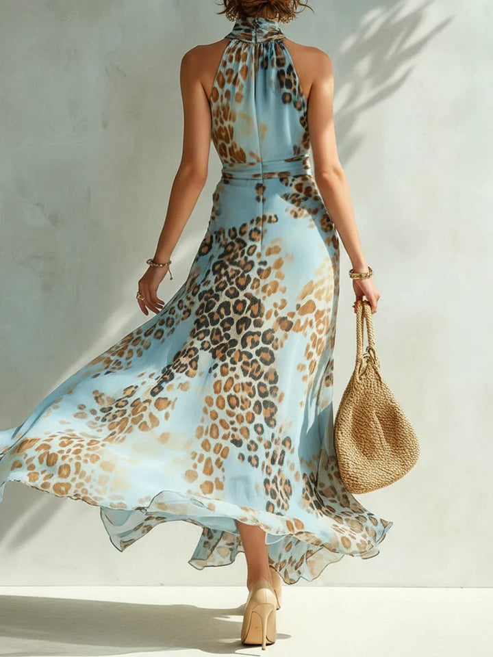 Eloria - Transparentes Neckholder-Maxikleid mit Leopardprint