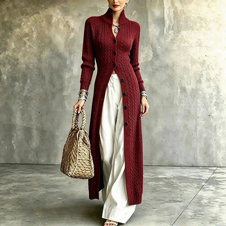 Queenie - Langer Kabelstrick-Cardigan