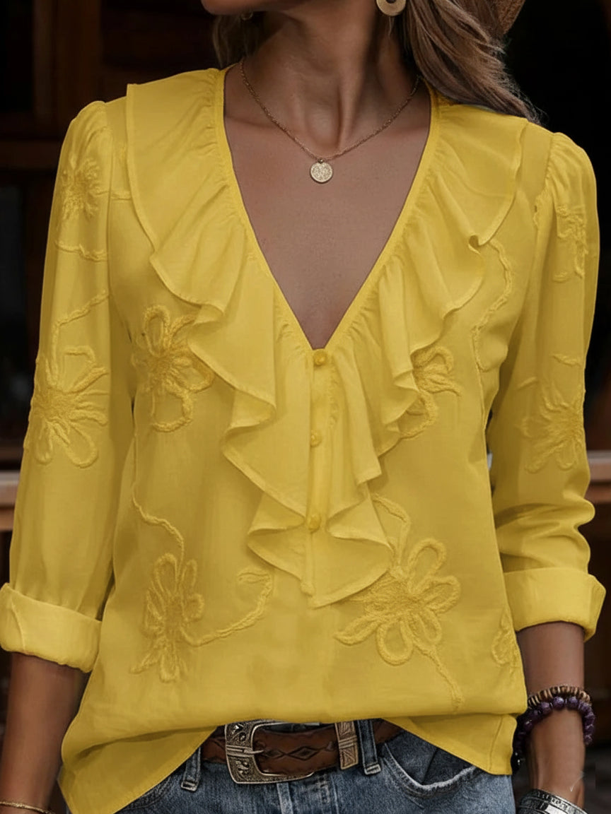 Nalevia - Soft-Touch-Langarmshirt mit V-Ausschnitt