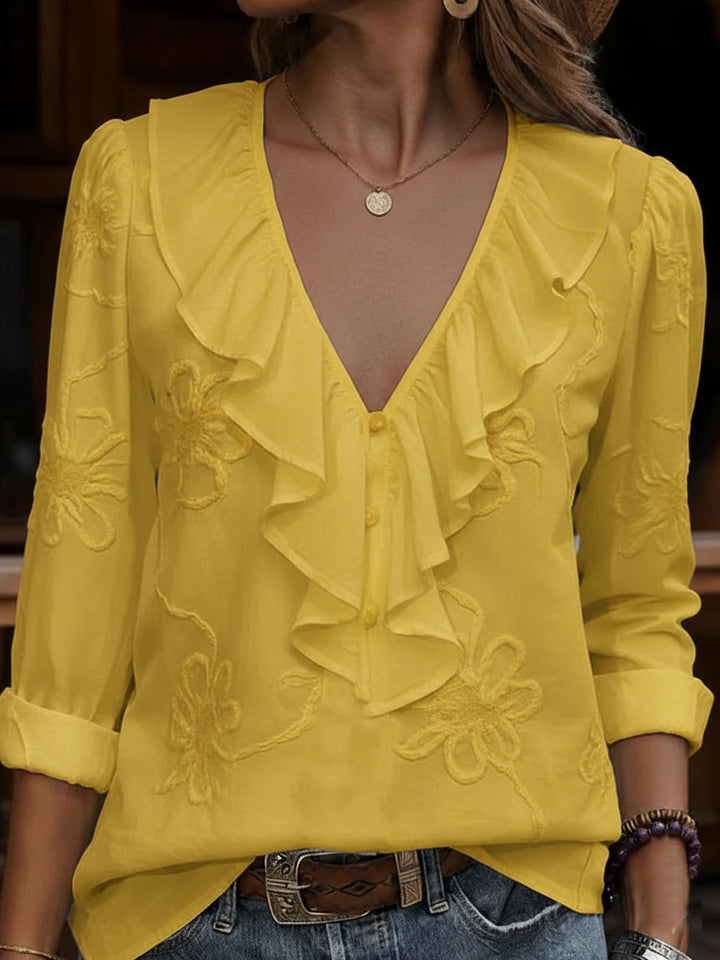 Nalevia - Soft-Touch-Langarmshirt mit V-Ausschnitt