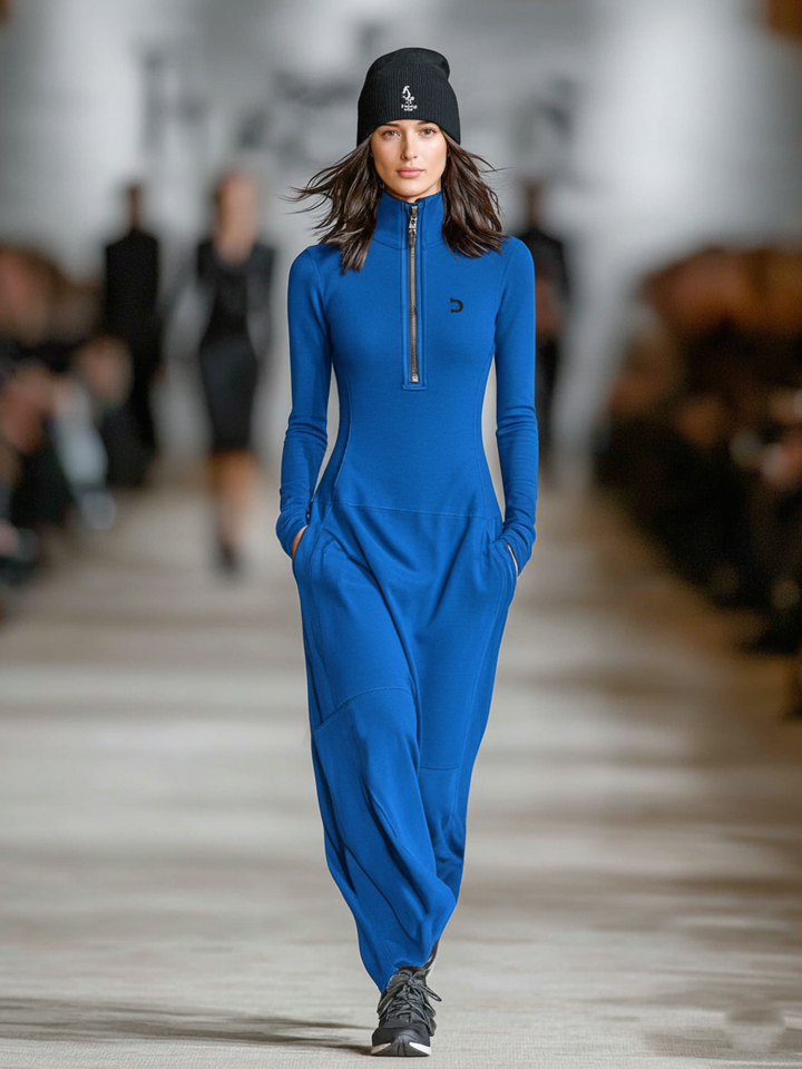 Elise - Soft-Touch-Maxikleid mit Stehkragen und Reißverschluss