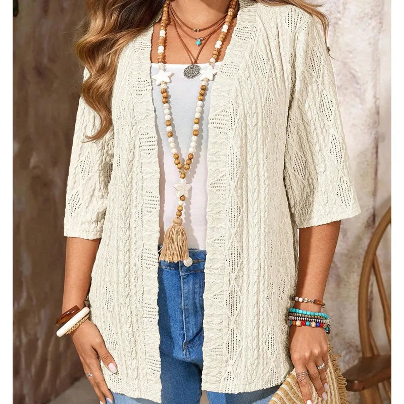 Delienne - Strickjacke mit softem Griff und Ajourmuster