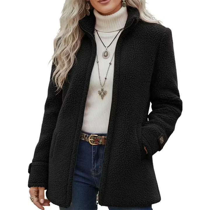 Lana - Strukturierte mittellange Jacke mit Reißverschluss