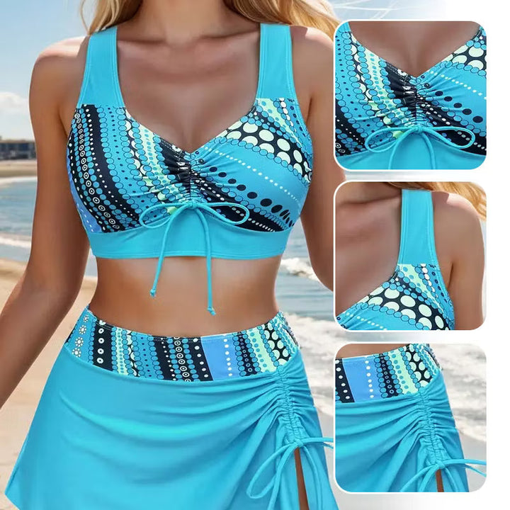 Xena - Gerafftes Bikini-Set mit Bindefront und Rock