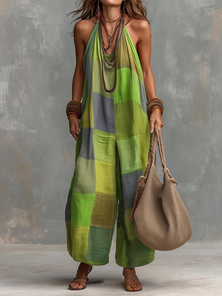 Tarevia - Neckholder-Patchwork-Jumpsuit