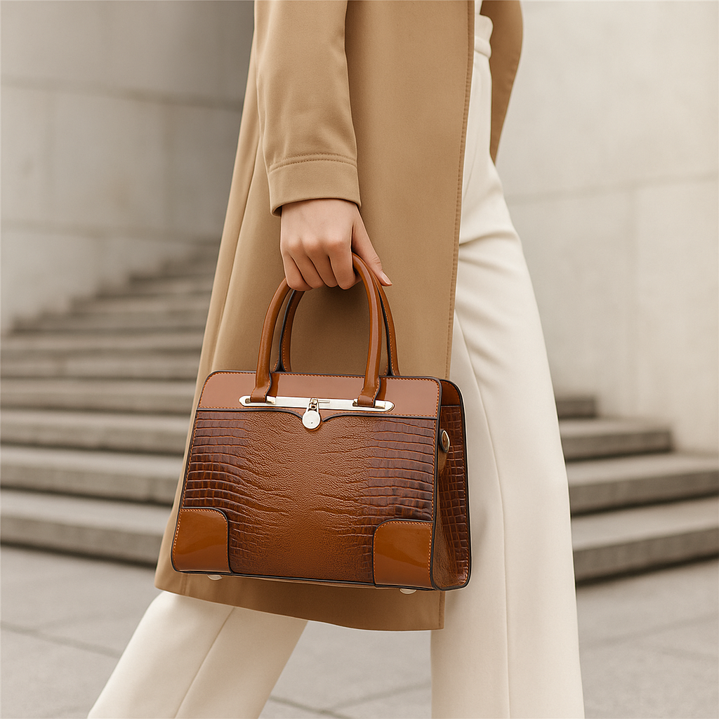 Aeryn - Strukturierte Handtasche mit Krokoprägung