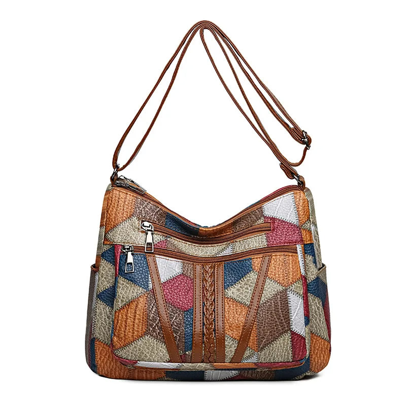 Lauranique - Patchwork-Umhängetasche mit weicher Haptik