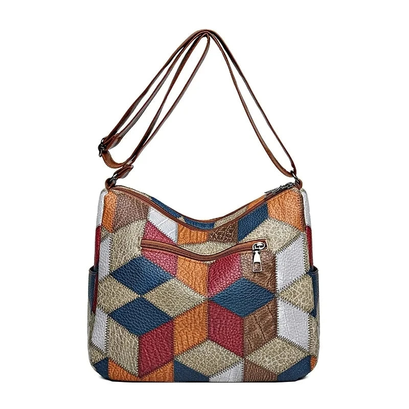 Lauranique - Patchwork-Umhängetasche mit weicher Haptik