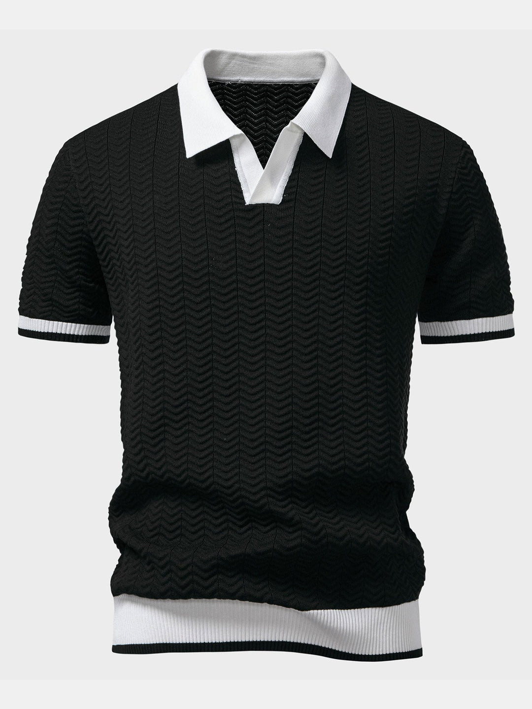 Arleno - Strukturiertes Strickpoloshirt mit V-Ausschnitt