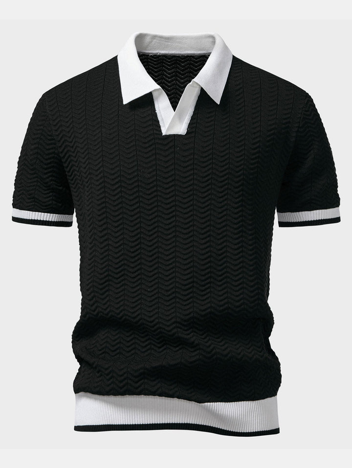Arleno - Strukturiertes Strickpoloshirt mit V-Ausschnitt