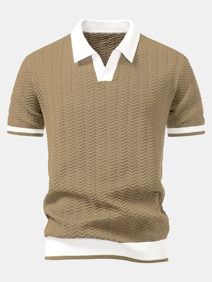 Arleno - Strukturiertes Strickpoloshirt mit V-Ausschnitt