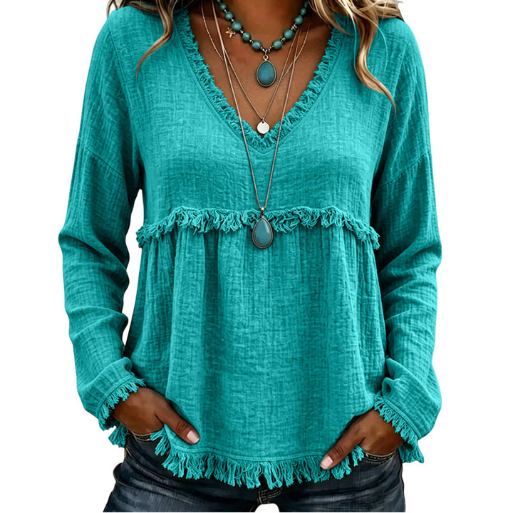Ariselle - Bluse mit Fransenbesatz und V-Ausschnitt