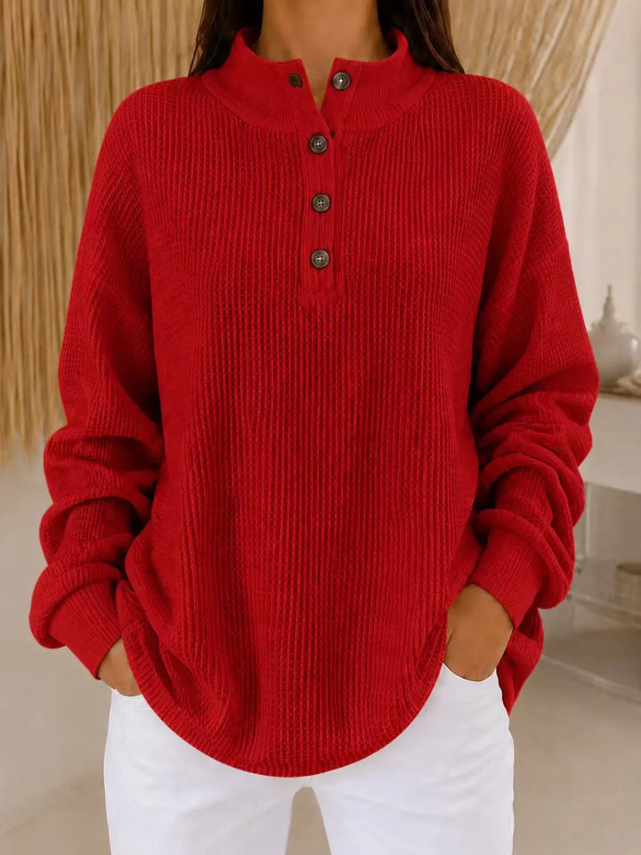 Belliora - Strukturstrick-Pullover mit Henley-Ausschnitt