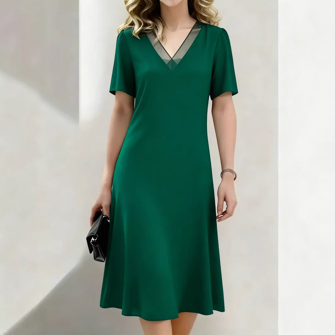 Brina - Kurzärmeliges Midikleid mit V-Ausschnitt