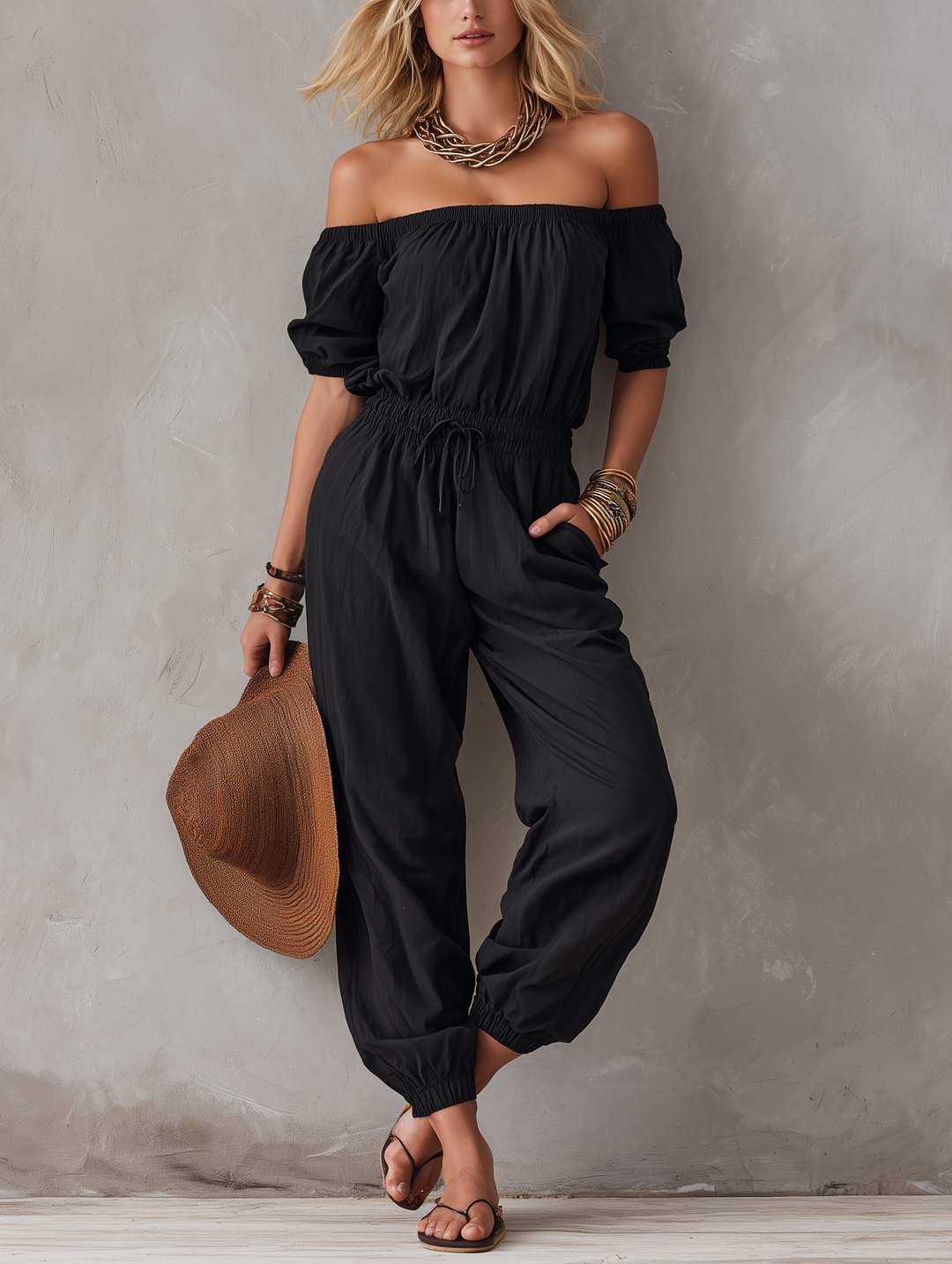 Neralia - Leichter schulterfreier Jumpsuit