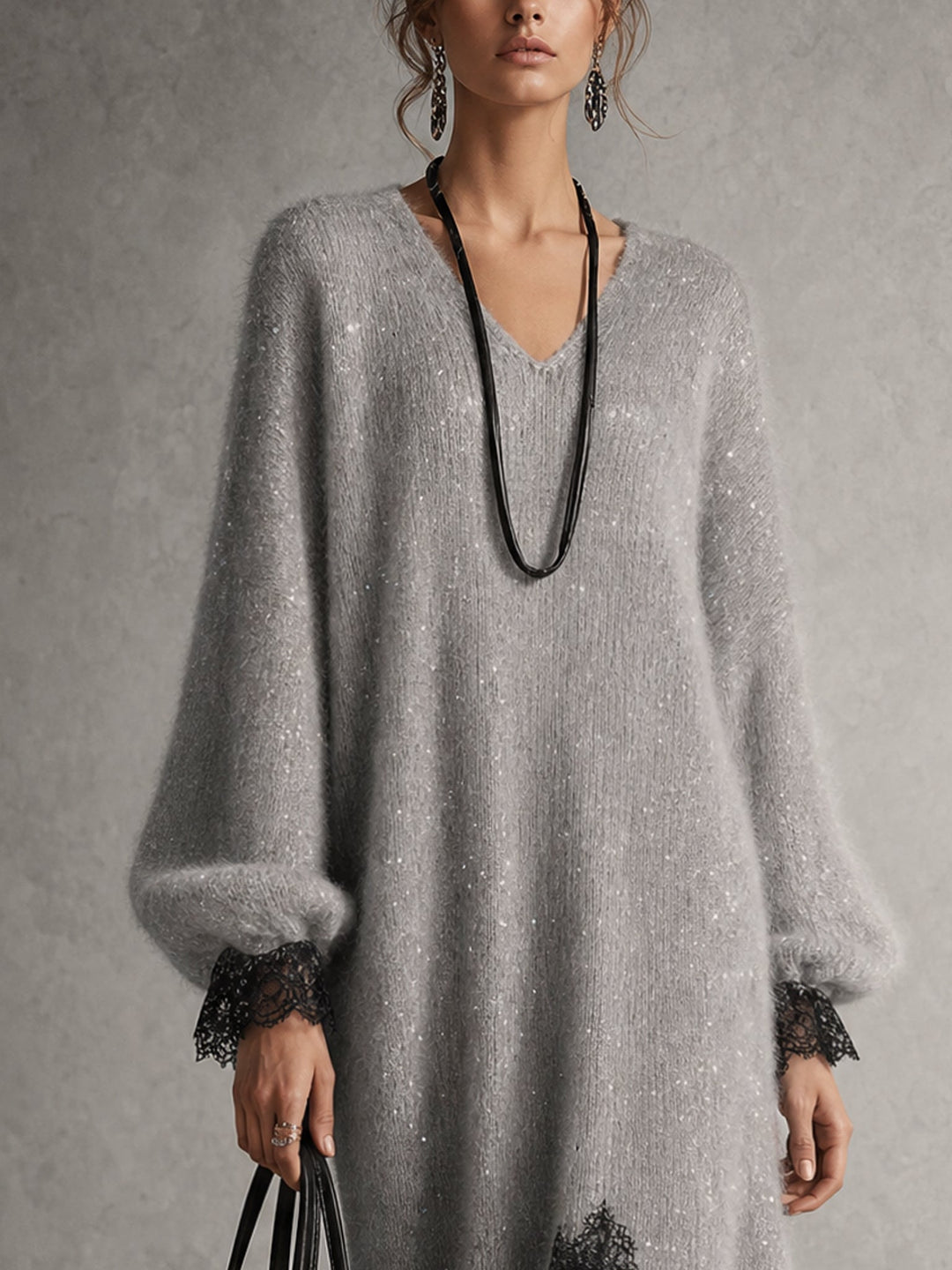 Jiska - Midikleid mit Spitzenabschluss