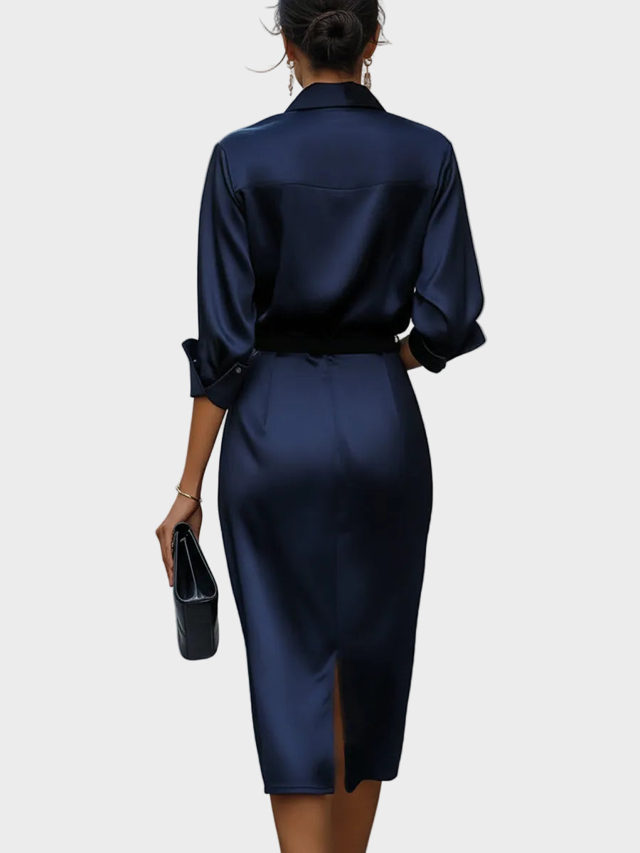 Sophia - Schimmerndes Midikleid mit drapiertem Kragen