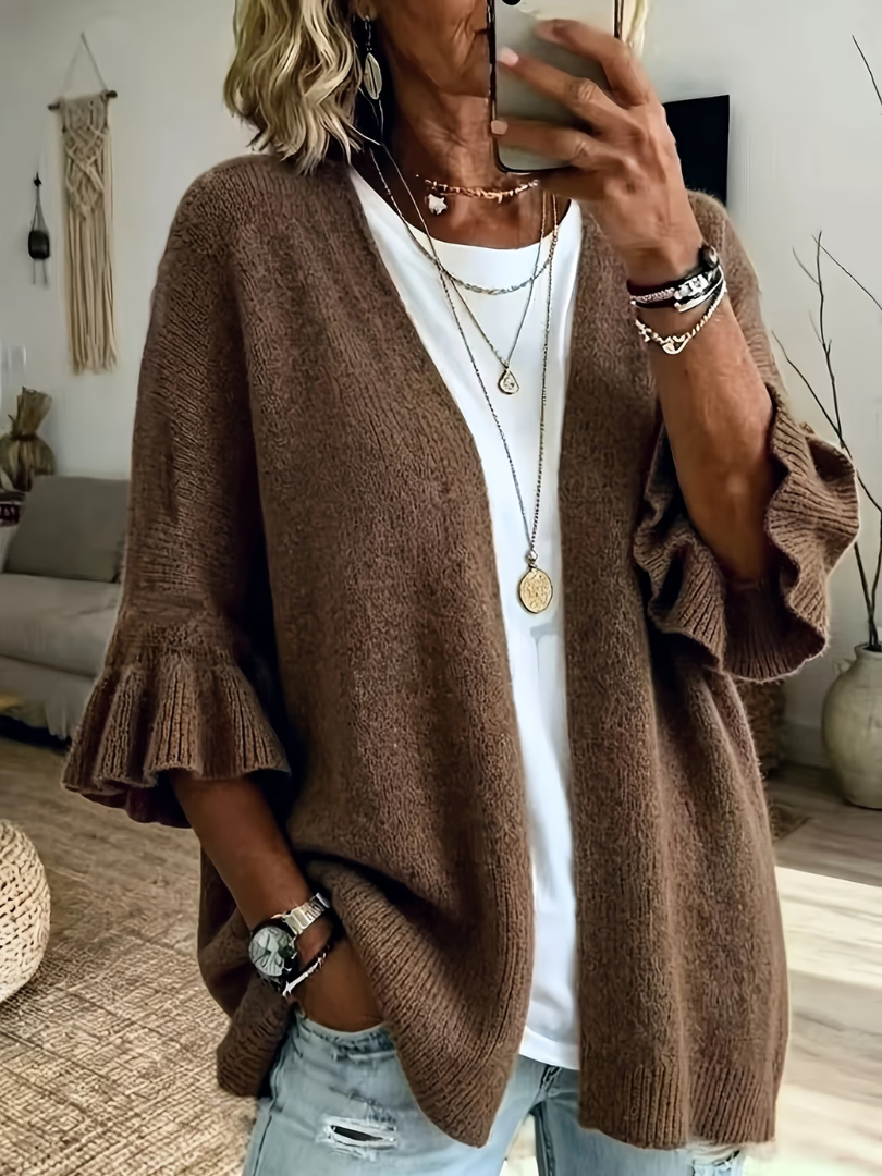 Acelynn - Weicher Cardigan mit Rüschenärmeln