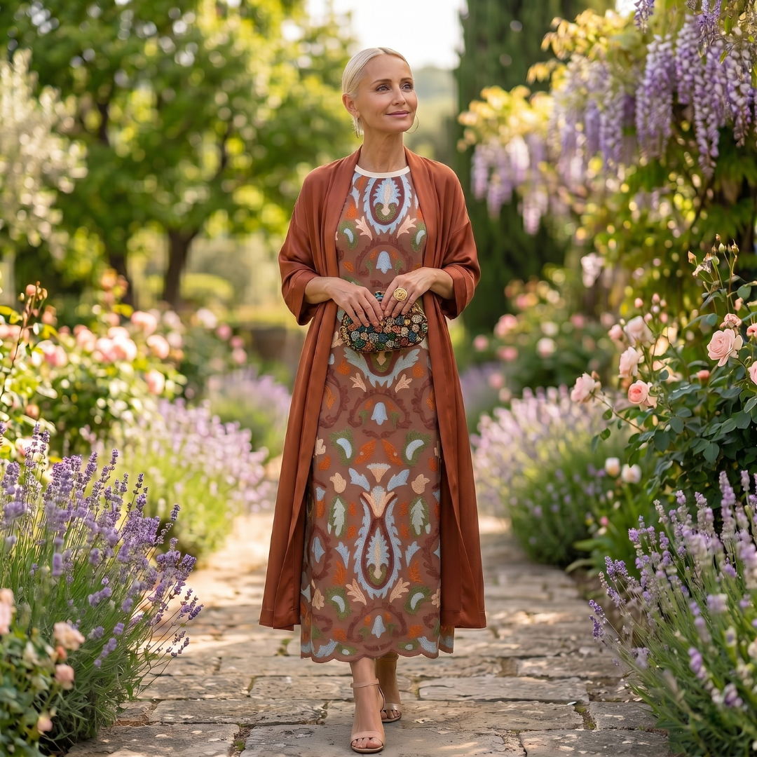 Lilith - Zweiteiliges Set mit bedrucktem Midikleid und langem Cardigan