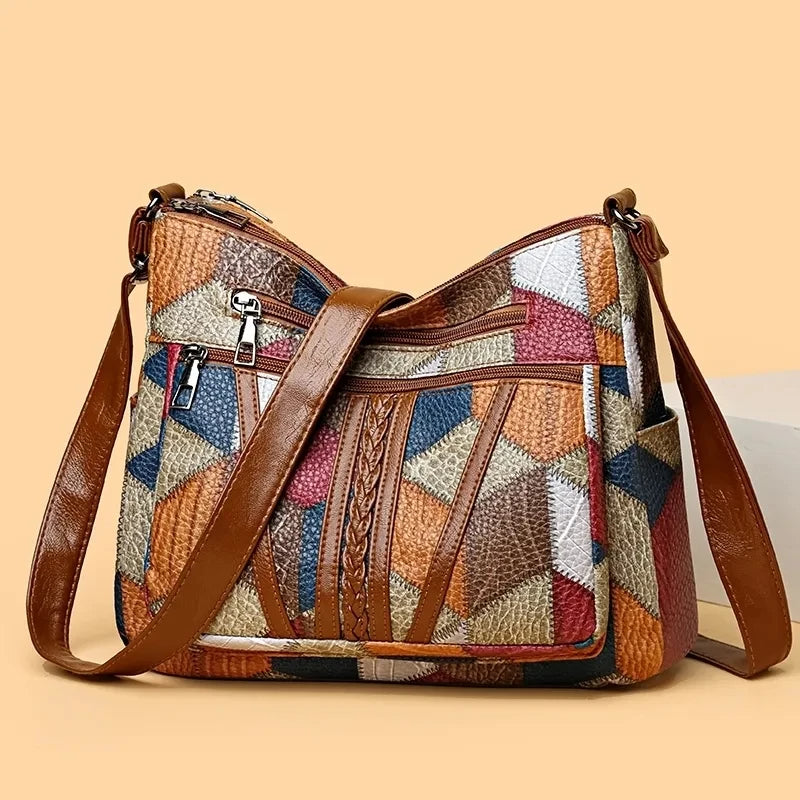 Lauranique - Patchwork-Umhängetasche mit weicher Haptik