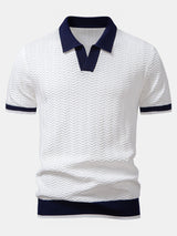 Arleno - Strukturiertes Strickpoloshirt mit V-Ausschnitt