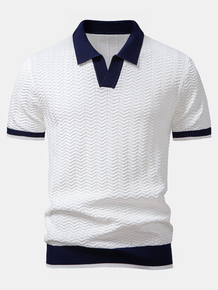 Arleno - Strukturiertes Strickpoloshirt mit V-Ausschnitt