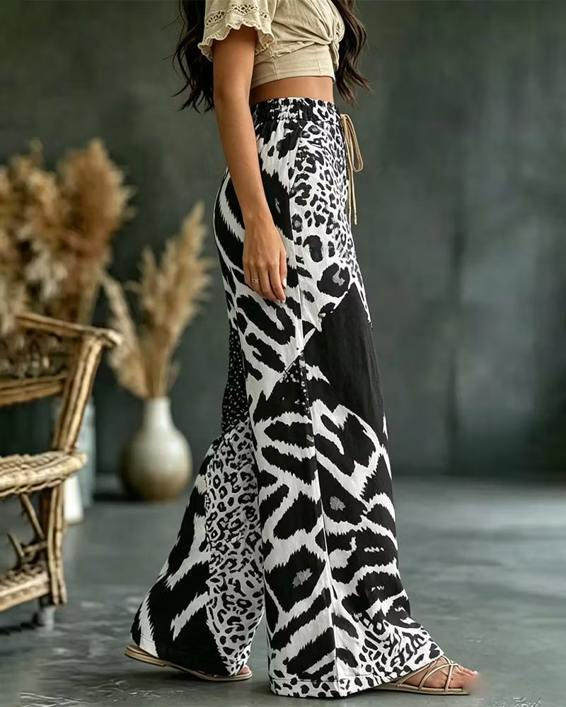 Elfrida - Weiche Wide-Leg-Hose mit Leo-Patchwork