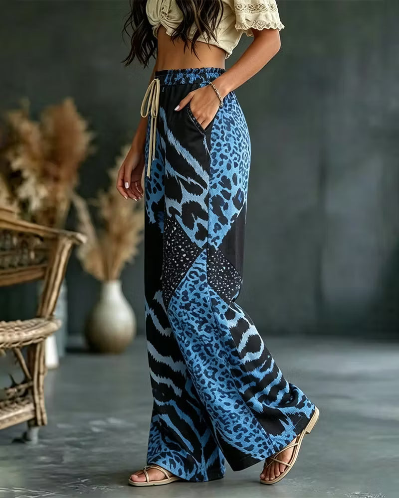 Elfrida - Weiche Wide-Leg-Hose mit Leo-Patchwork