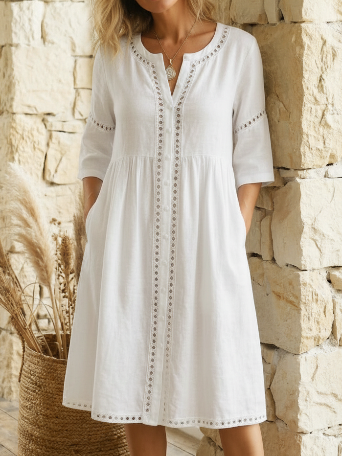 Harlow - Premium-Leinen-Midikleid