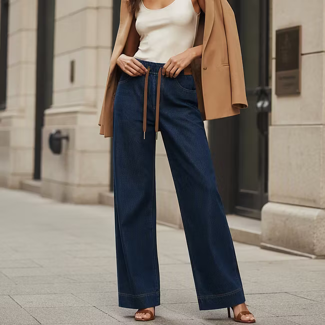 Morwen - Relaxed-Fit-Jeans mit weitem Bein und Kordelzug