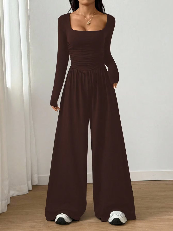 Alise - Jumpsuit mit Rüschen, Karree-Ausschnitt und weiten Beinen