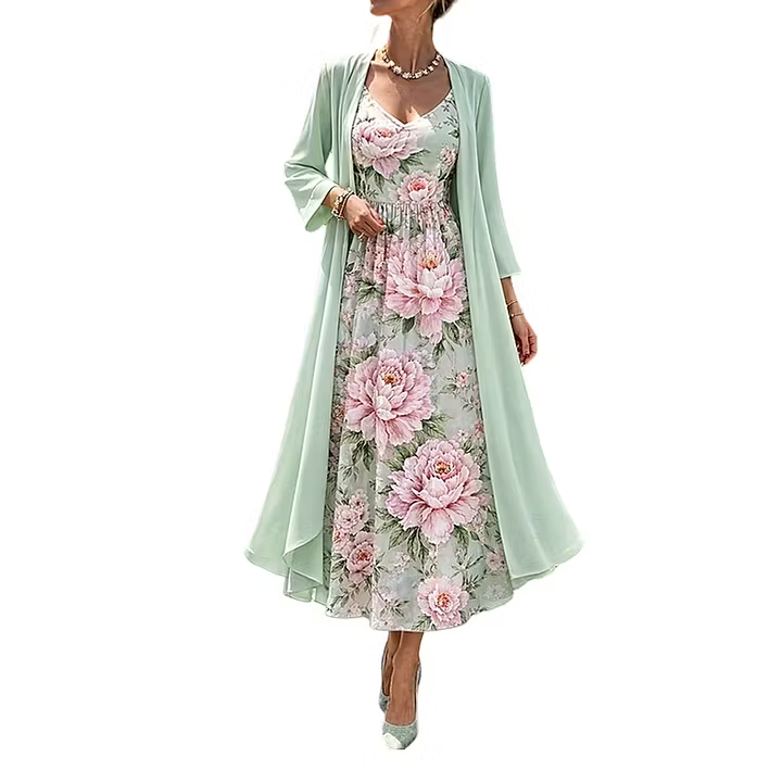 Asteria - Zweiteiliges Set mit floralem Maxi-Kleid