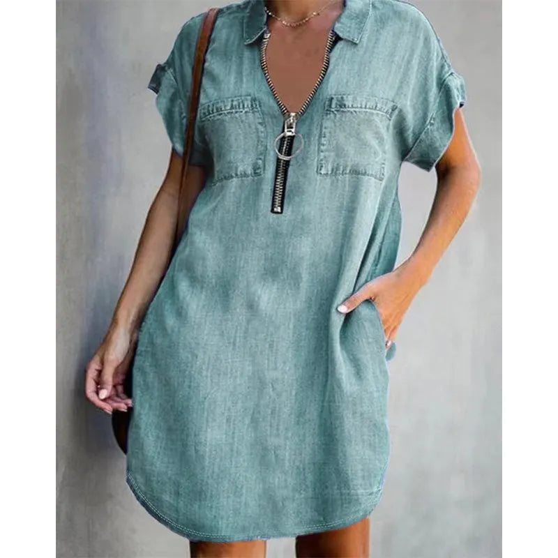 Genevalle - Lässiges Chambray-Kleid mit Taschen