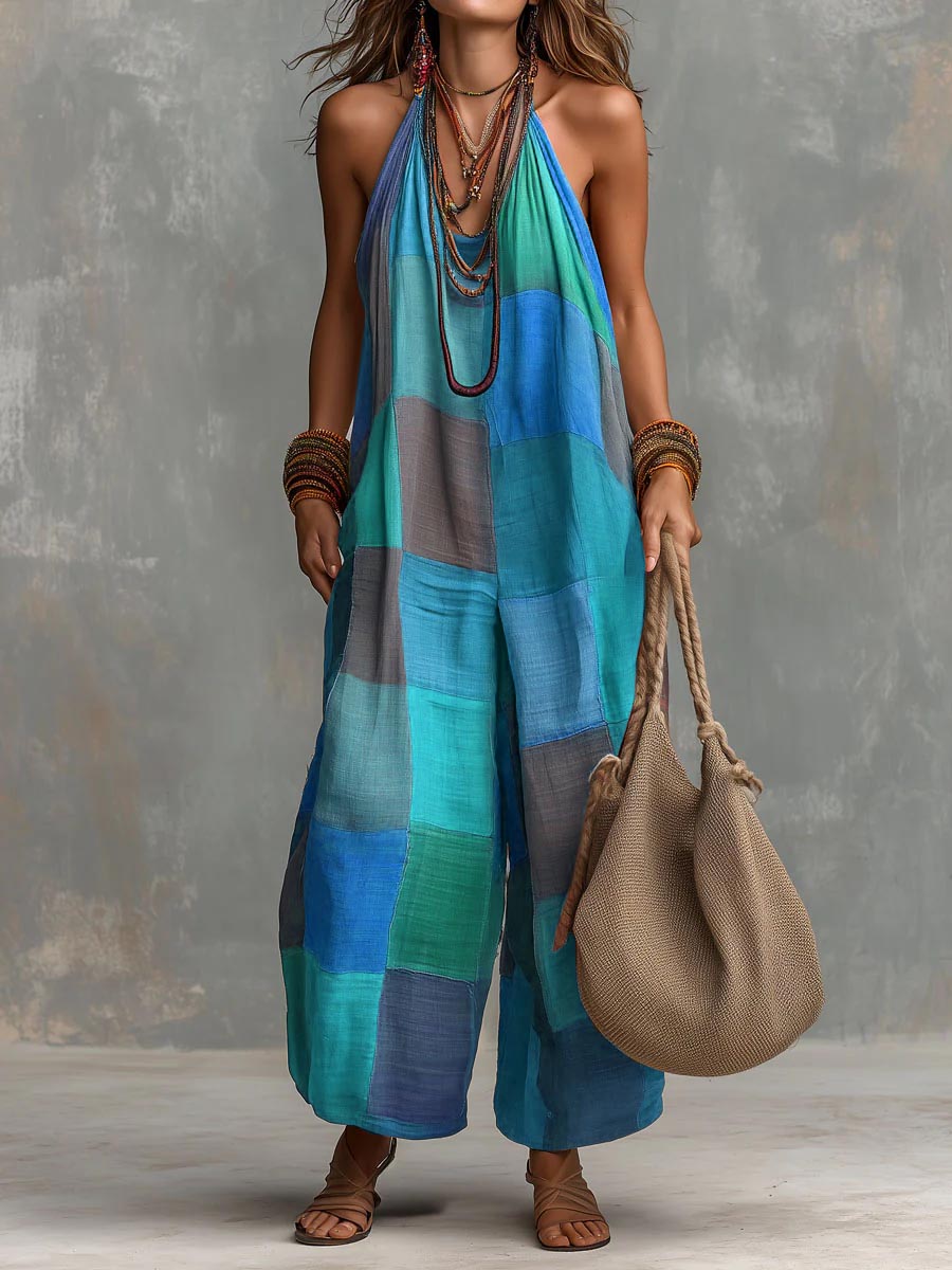 Tarevia - Neckholder-Patchwork-Jumpsuit