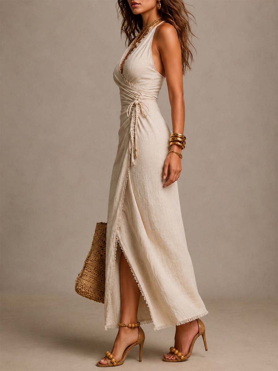 Aeloria - Premium-Wickel-Midikleid aus Leinen