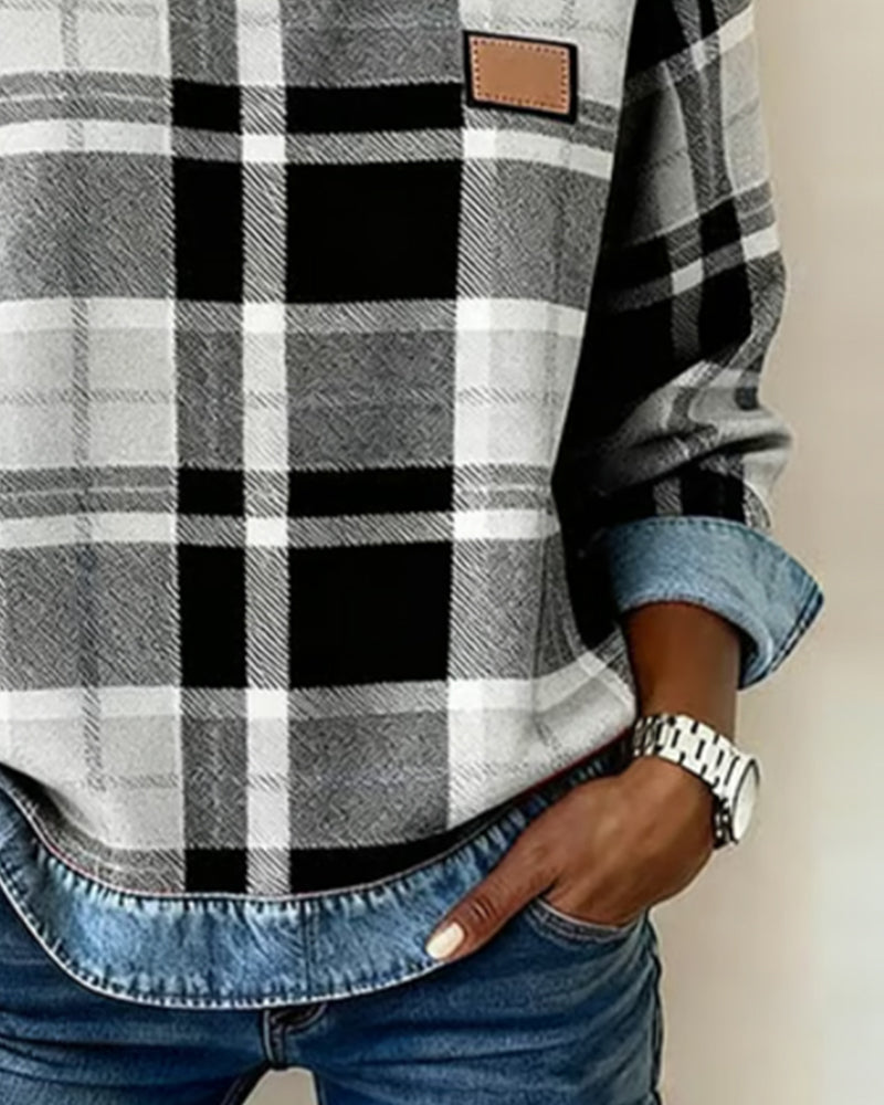 Adair - Lässiges Karo-Sweatshirt mit Rundhalsausschnitt