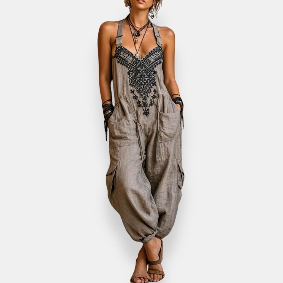 Cerys - Bestickter Boho-Jumpsuit