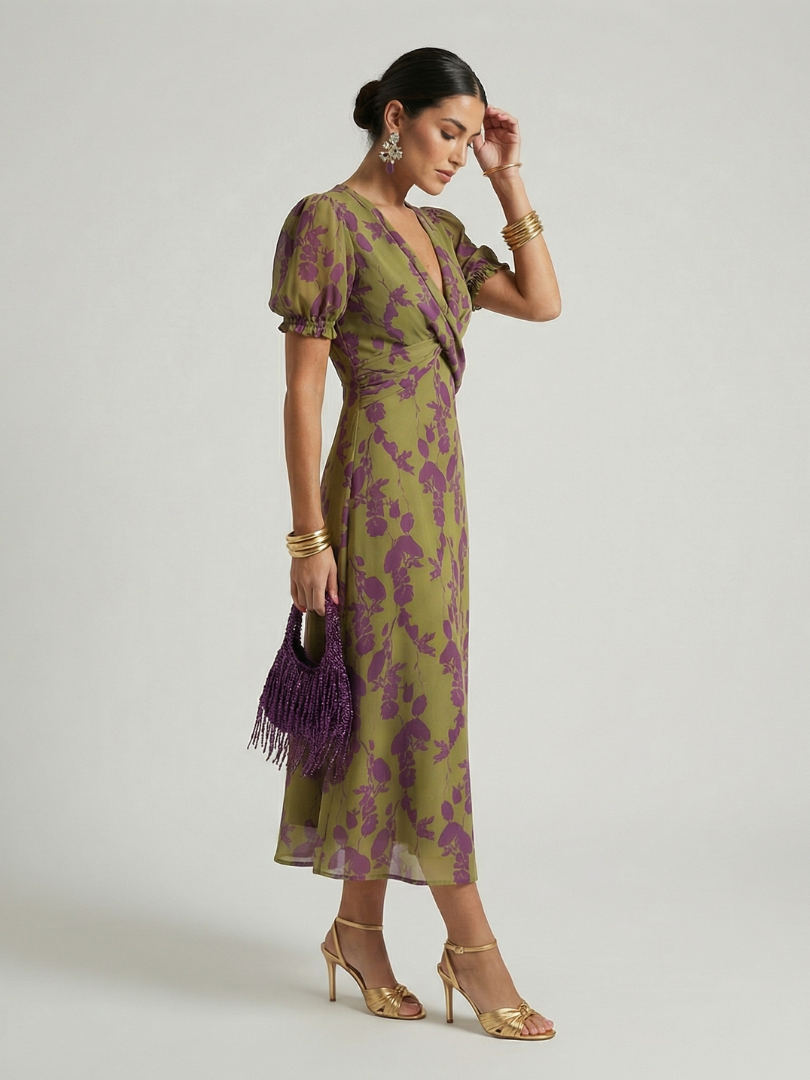Odetta - Florales Midi-Wickelkleid mit weicher Haptik