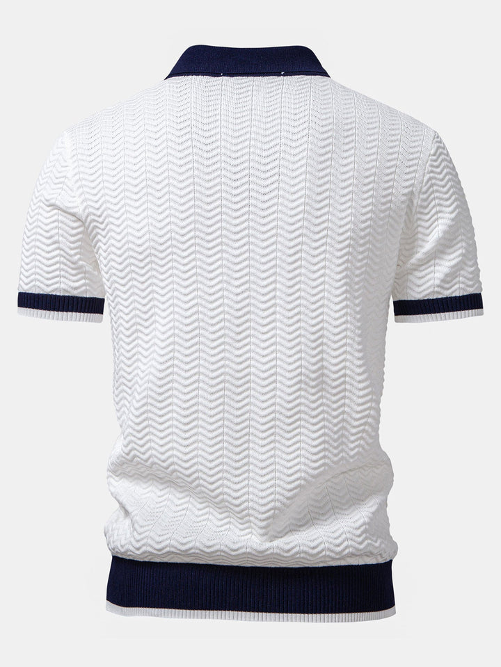 Arleno - Strukturiertes Strickpoloshirt mit V-Ausschnitt