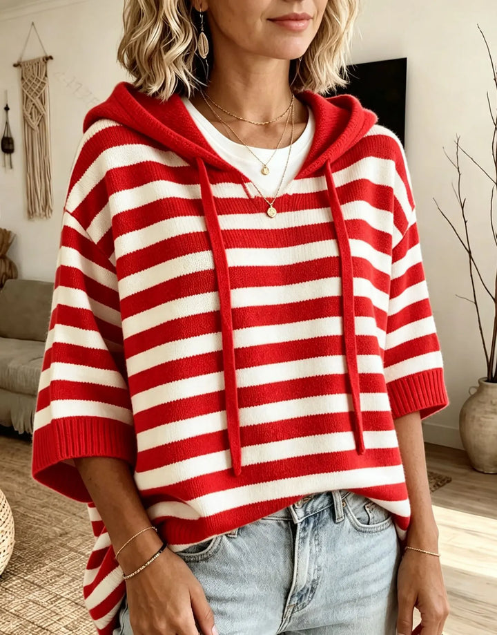 Leontine - gestreifter Strick-Kapuzenpullover