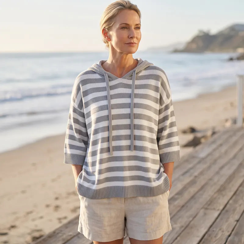 Leontine - gestreifter Strick-Kapuzenpullover