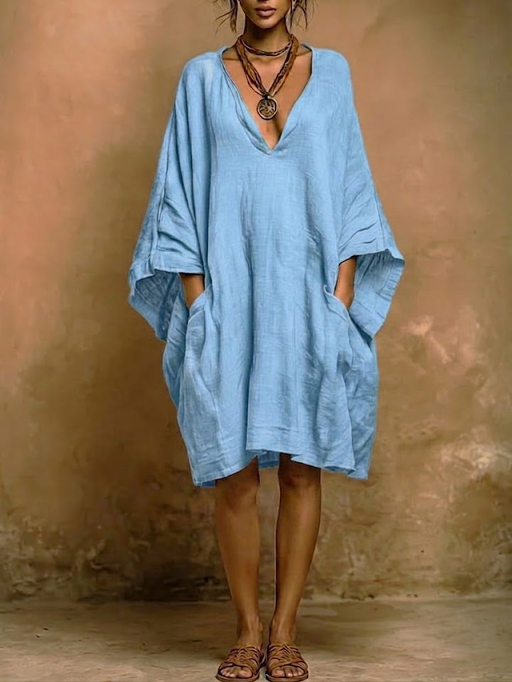 Valenne - Locker geschnittenes Midikleid mit V-Ausschnitt