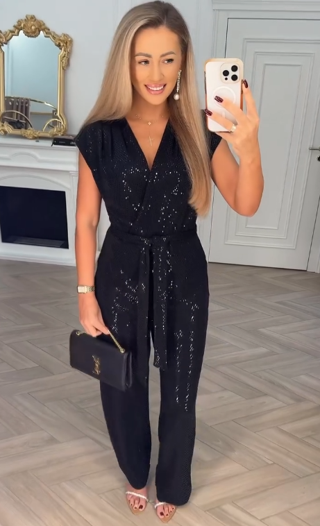 Lioraya - V-Ausschnitt-Jumpsuit mit Bindegürtel