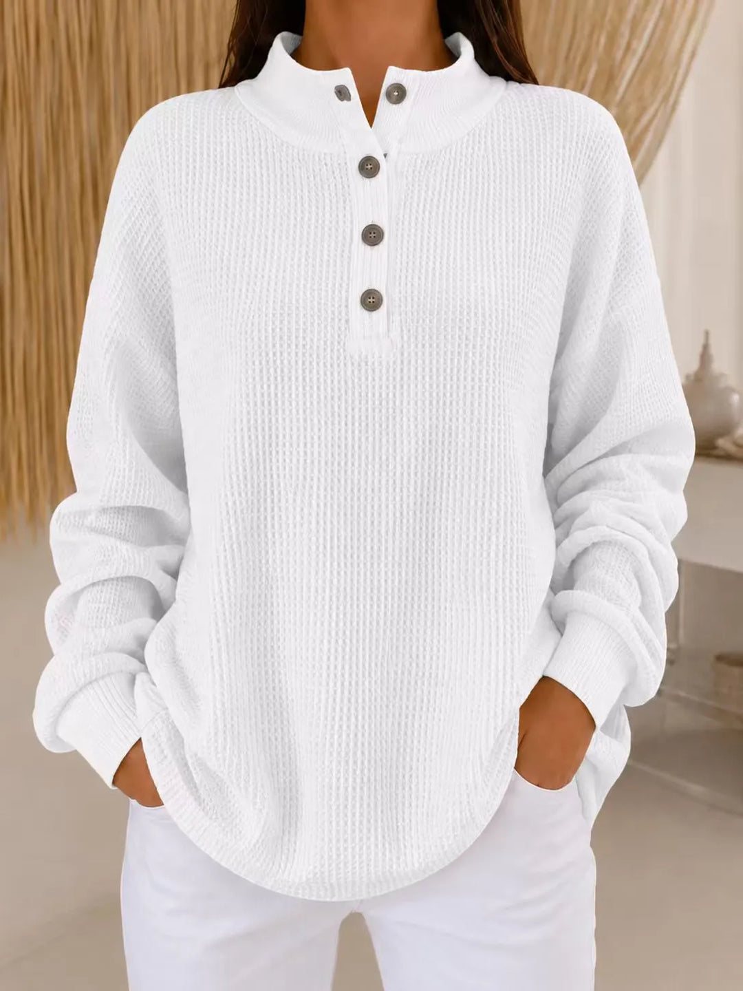 Belliora - Strukturstrick-Pullover mit Henley-Ausschnitt